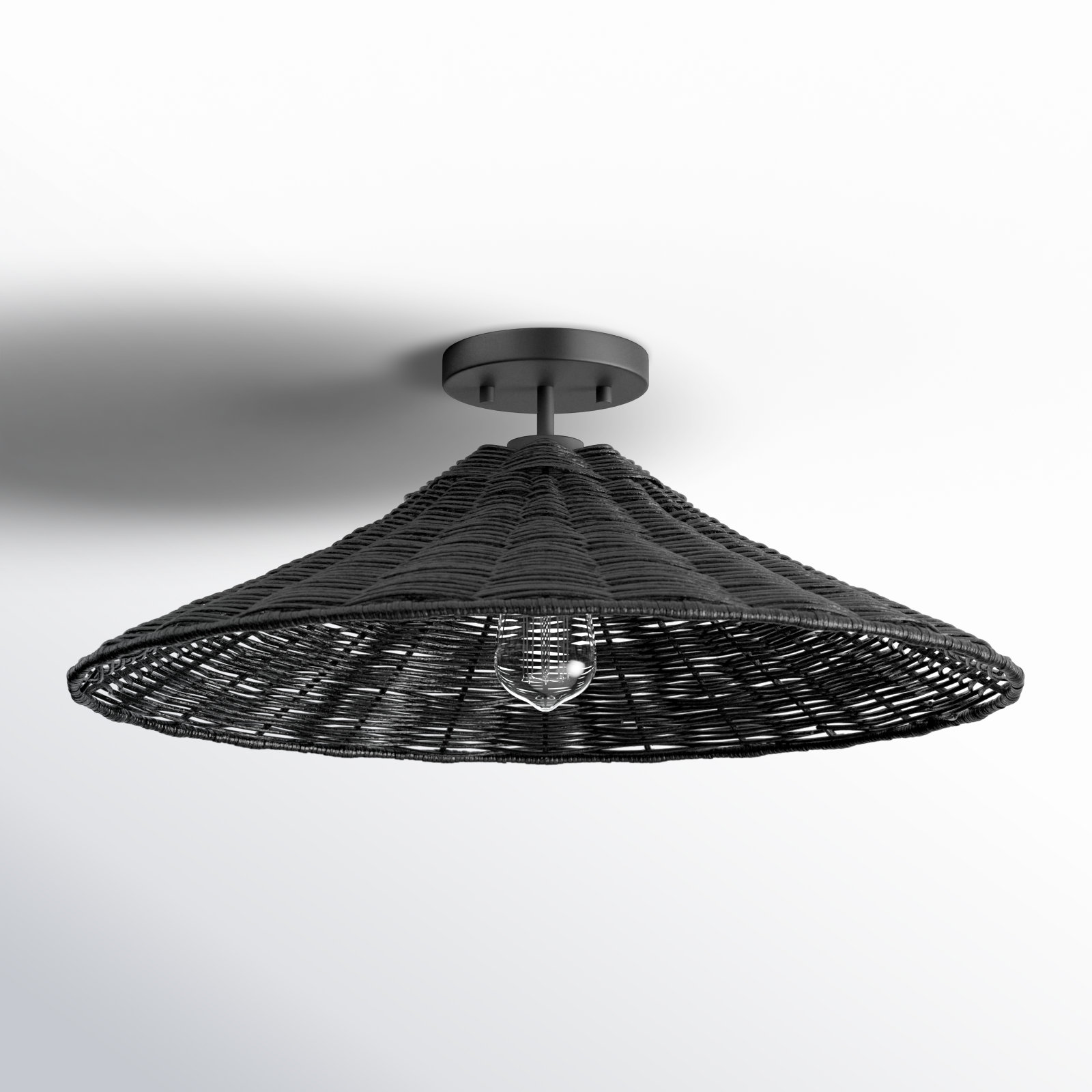 Lilliana Rattan Semi Flush Mount, Matte Black