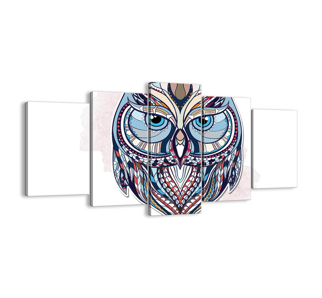 A Sophisticated Ornamental Owl' - 5 Stück Grafikdruck auf Leinwand