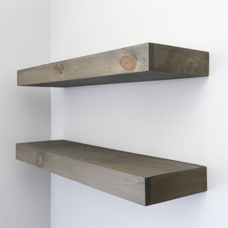 Arzhin Pippi Modern Floating Shelves 3 Inches Thick, Gray, 3" H x 24" W x 10" D