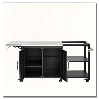 76.6" Outdoor Grill Cart with Drop Leaf for Big Green Egg