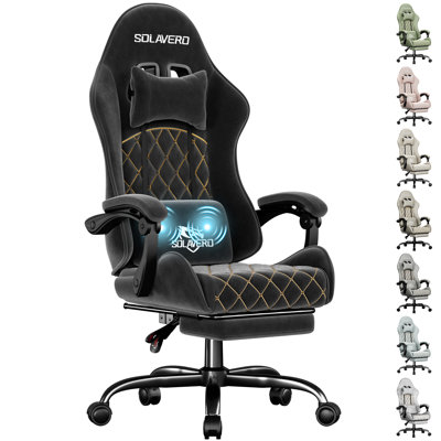 Gaming Chair, High Back Fabric Computer Chair with Pocketed Spring Cushion and Footrest, Height Adjustable Game Chair with Headrest and Massage Lumbar Support, Ergonomic Office Chair for Adults, Black