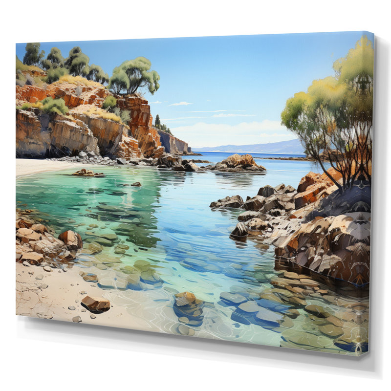 Rocky Beach Seaside Reflections II - Nautical & Beach Wall Decor, H 16 po x l 32 po x P 1 po, Toile tendue