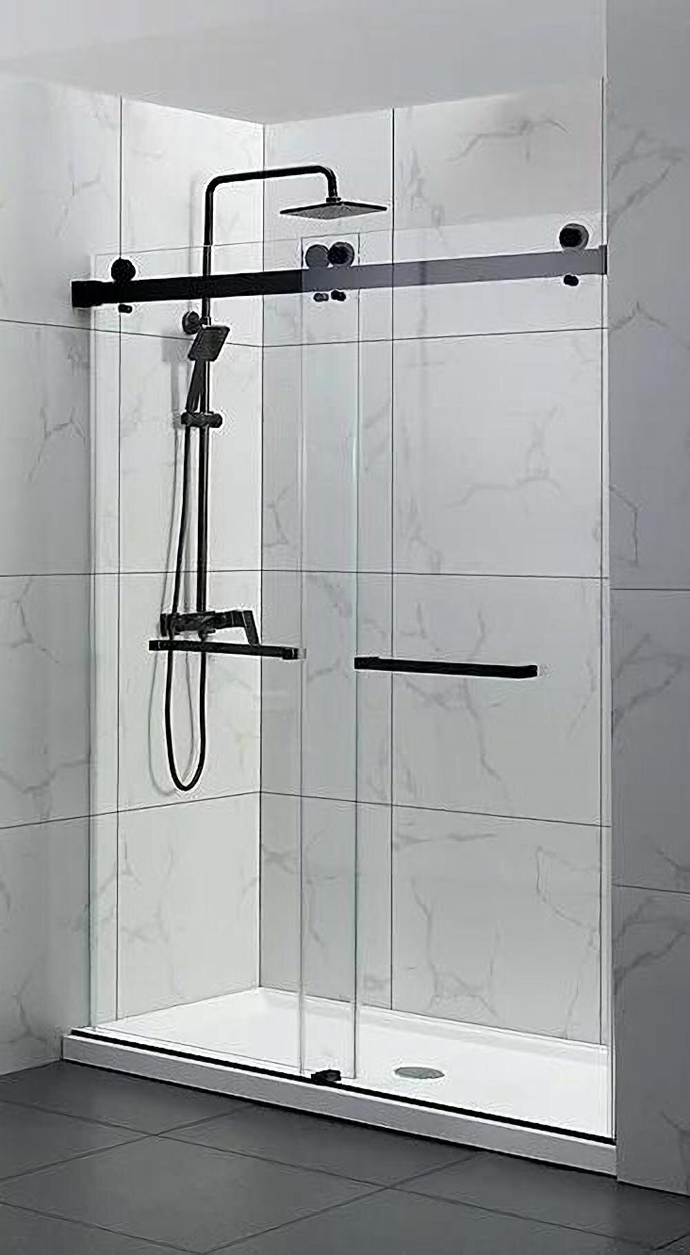 Hometo 61 65 W X 76 H Double Sliding Frameless Shower Door With Clear Glass And Reviews