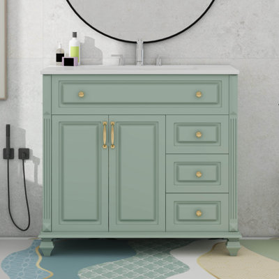 Meuble-lavabo 36 po avec lavabo, tiroir rabattable, 3 tiroirs et 2 portes