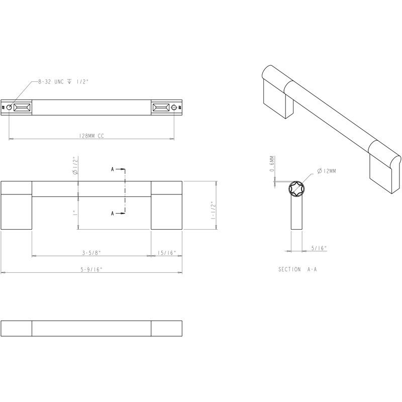 Knox Cabinet 5" Center to Center Bar Pull, Polished Chrome