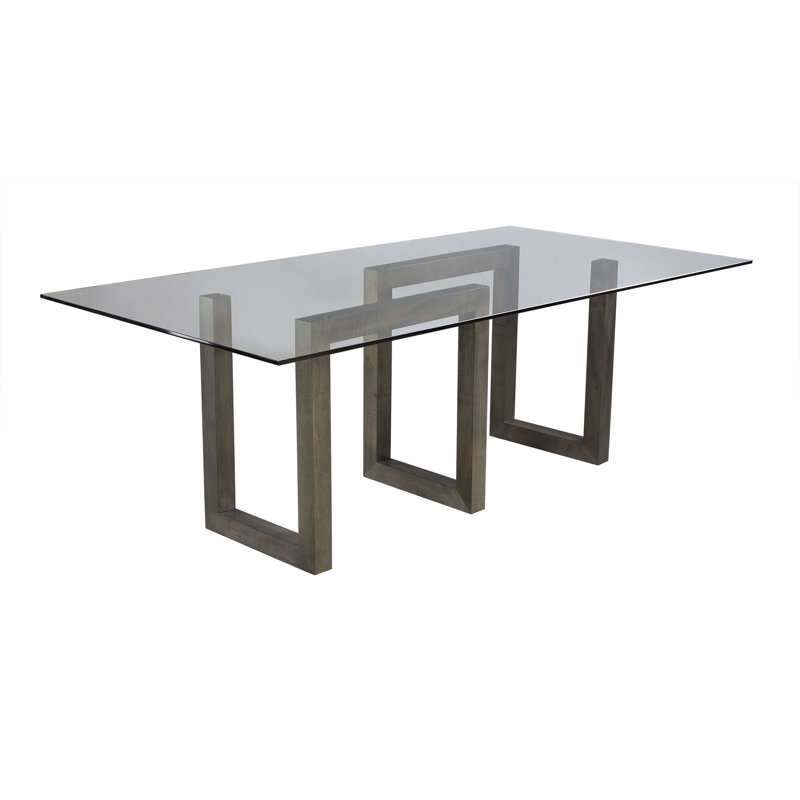 Reesa Rectangular Glass Top with Solid Wood Base Dining Table, Nantucket, 29" H x 72" L x 44" W