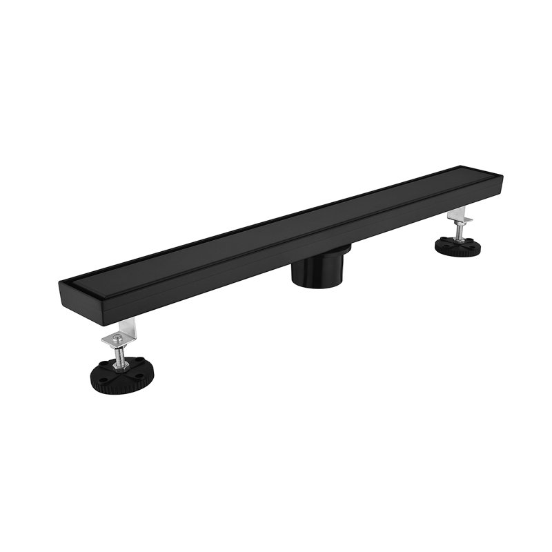 28 Inches Linear Shower Drain, Included Hair Strainer And Leveling Feet, Matte Black