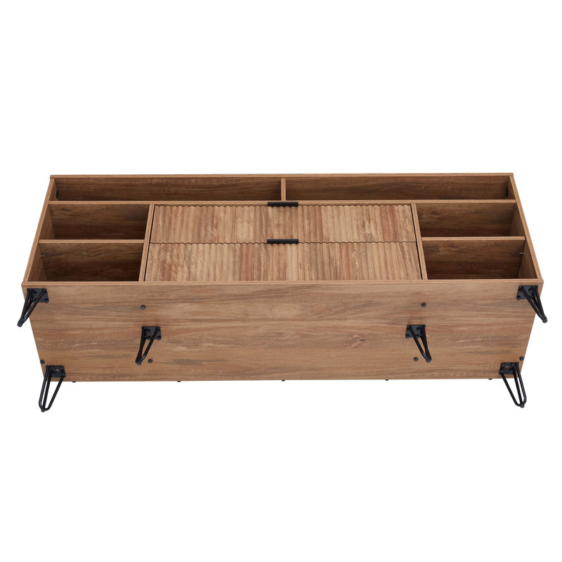 DUMBO 63" Mid-Century Modern TV Stand with 6 Shelves and 2 Drawers, Golden Brown