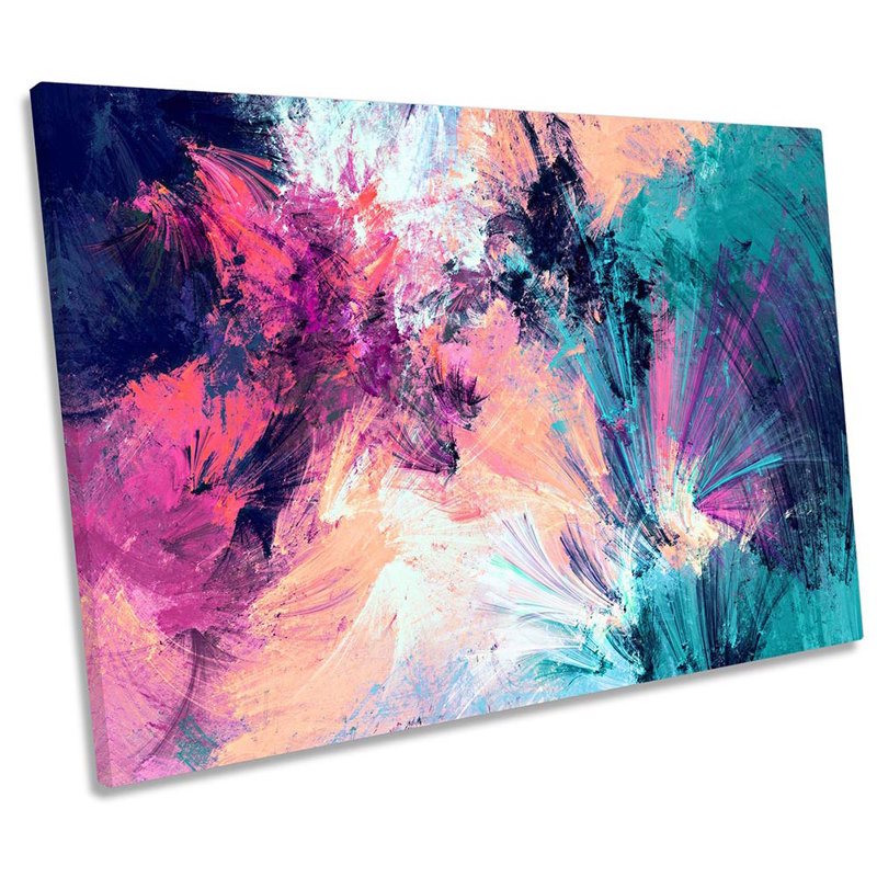 Pink Abstract Blue Grunge Framed - Wrapped Canvas Print, 61cm H x 91.4cm W x 4cm D