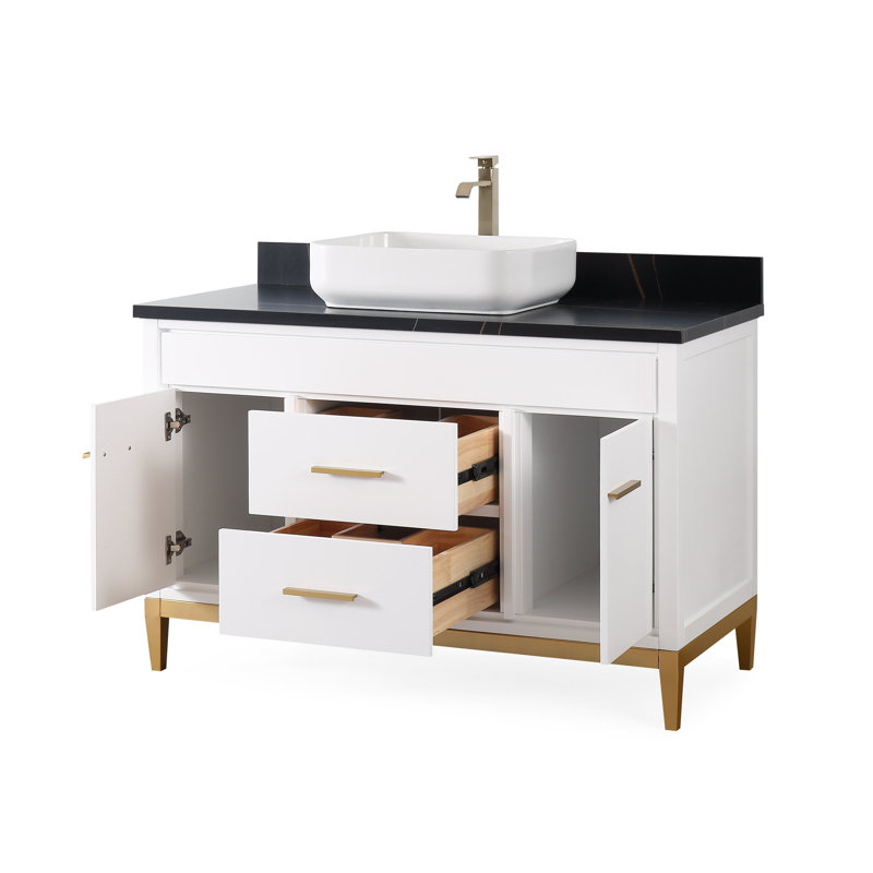Andreka 48'' Single Bathroom Vanity with Quartz Top, White, Black