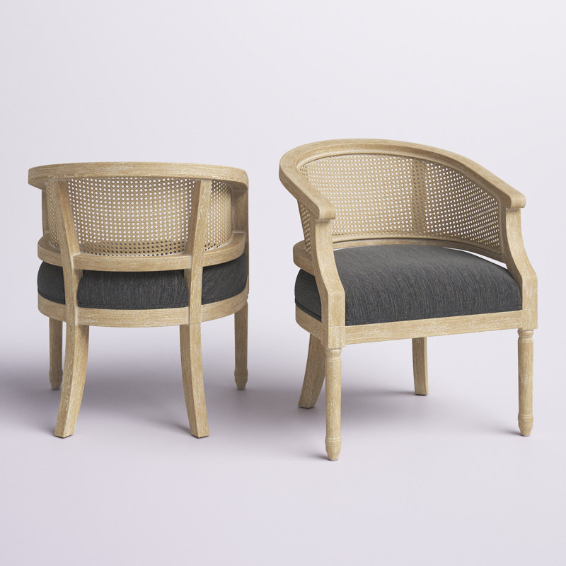 Ensemble de 2 chaises d'appoint en bois et canne de couleur kurz, 100% polyester gris