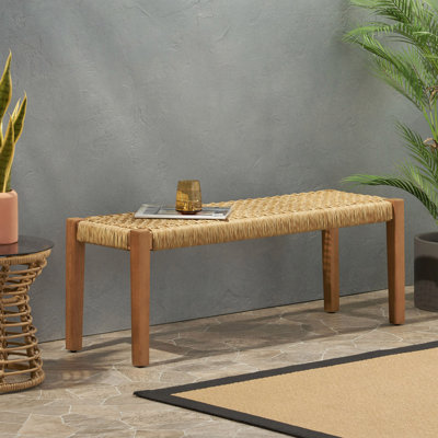 Acacia Wood & Faux Rattan Garden Bench, Backless Patio Seating, Handcrafted Details – 43.25" W Outdoor Decor (Assembly Required)