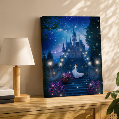 Canvas A Magical Twilight Scene Featuring A Grand Castle With Tall Wall Art Spires And Intricate Architecture Illuminated By Soft Canvas Wall Art