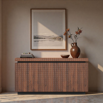 Modern Accent Sideboard Buffet Cabinet - 58.3" Wide 4-Door Storage For Kitchen, Living Room (Brown) | Gift Idea