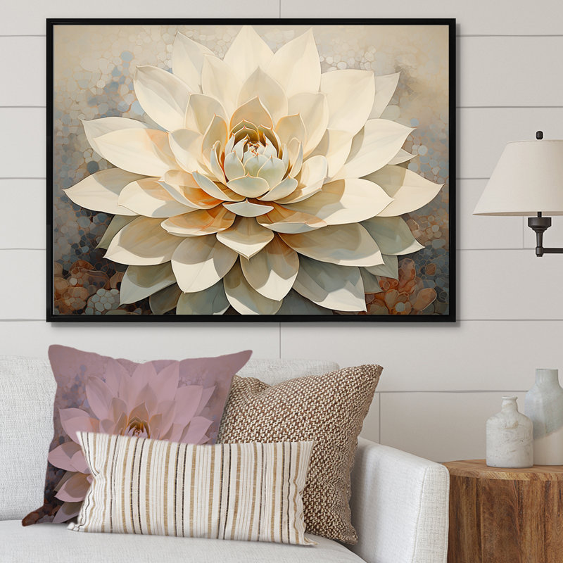 " Beige Succulent Soft Bloom ", Black Floater Framed, 34" H x 44" W x 1.5" D