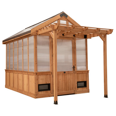 Backyard Discovery Bellerose 11' x 7' Cedar Wood and Polycarbonate Walk-In Outdoor Greenhouse Kit with Pergola