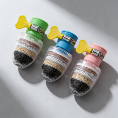 Ensemble de 3 filtres à eau pour robinet avec cartouche de charbon actif à 6 couches, élimine le chlore, les métaux lourds et les impuretés pour les robinets d'évier et de cuisine, convient aux raccords de 1/2 à 3/4 pouce