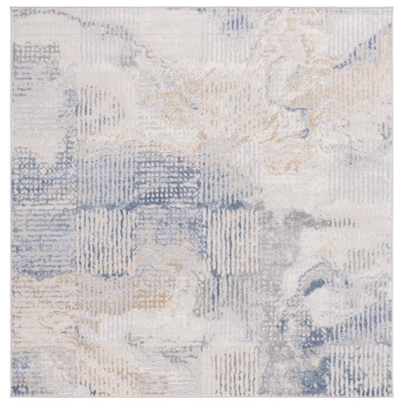 Tapis beige / bleu clair Palma 350, Carré 6 pi 7 po