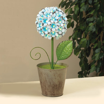 10.5-Inch Lighted Blue Metal Hydrangea Tabletop Decor – 51 Warm White LEDs & Integrated 6-Hour Timer