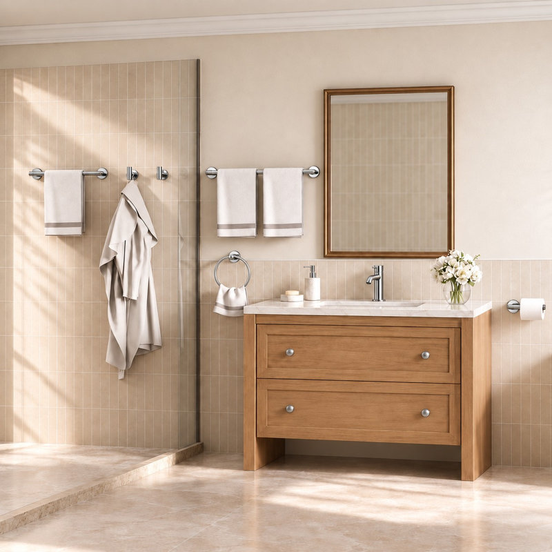 Ensemble de quincaillerie de salle de bain décorative 6 pièces Kins Chorme, Chrome poli
