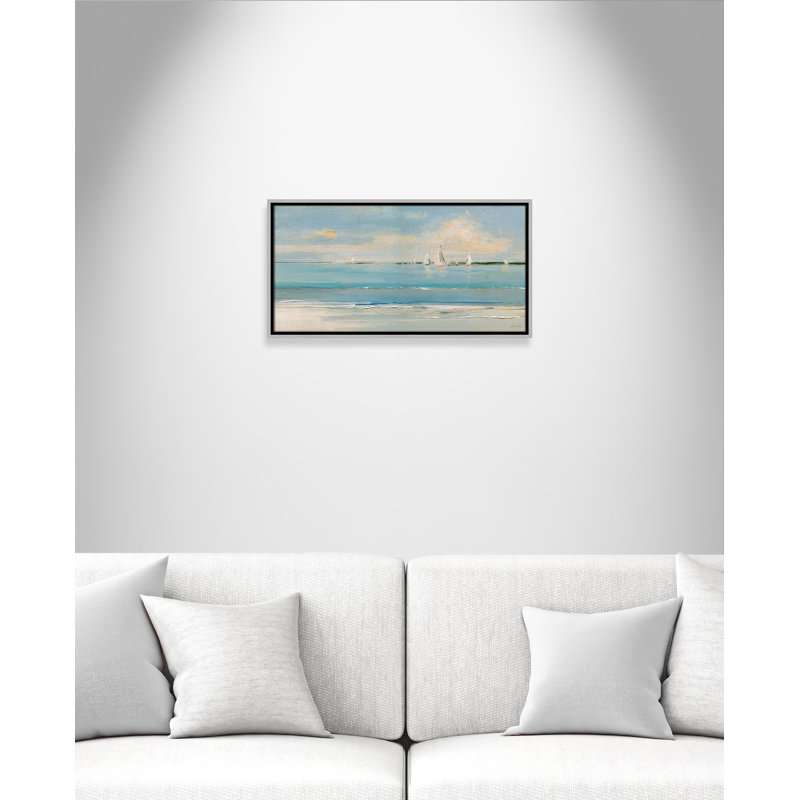 Windy Regatta Print par Sally Swatland, Toile avec cadre, Flottant argent, L 25,5 po x H 13,5 po