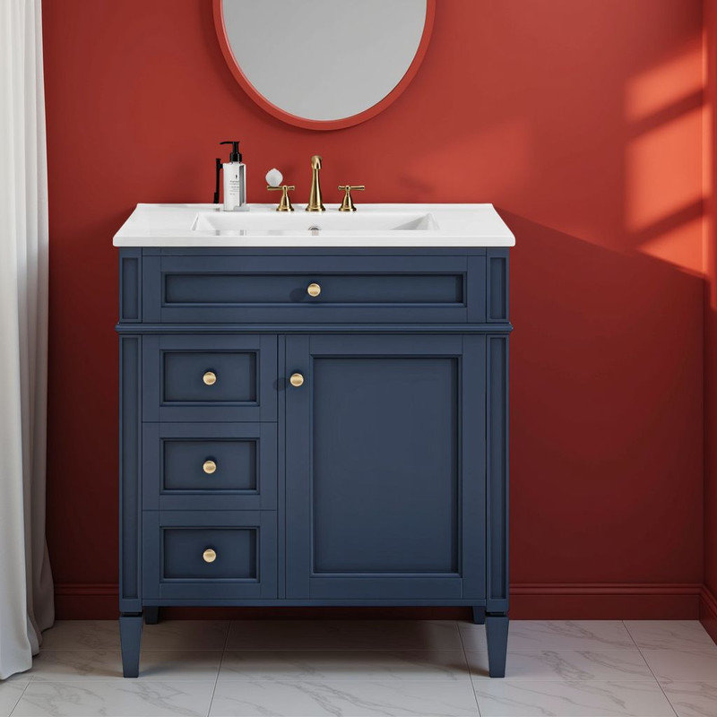 Meuble-lavabo moderne de 30 po avec lavabo en céramique et solutions de rangement intelligentes?, Bleu