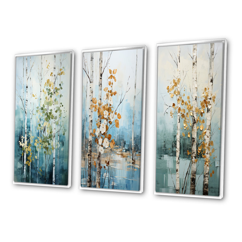«Birch Woods Whispering Winds III», 3 pièces, H 20 po x l 36 po, Cadre blanc