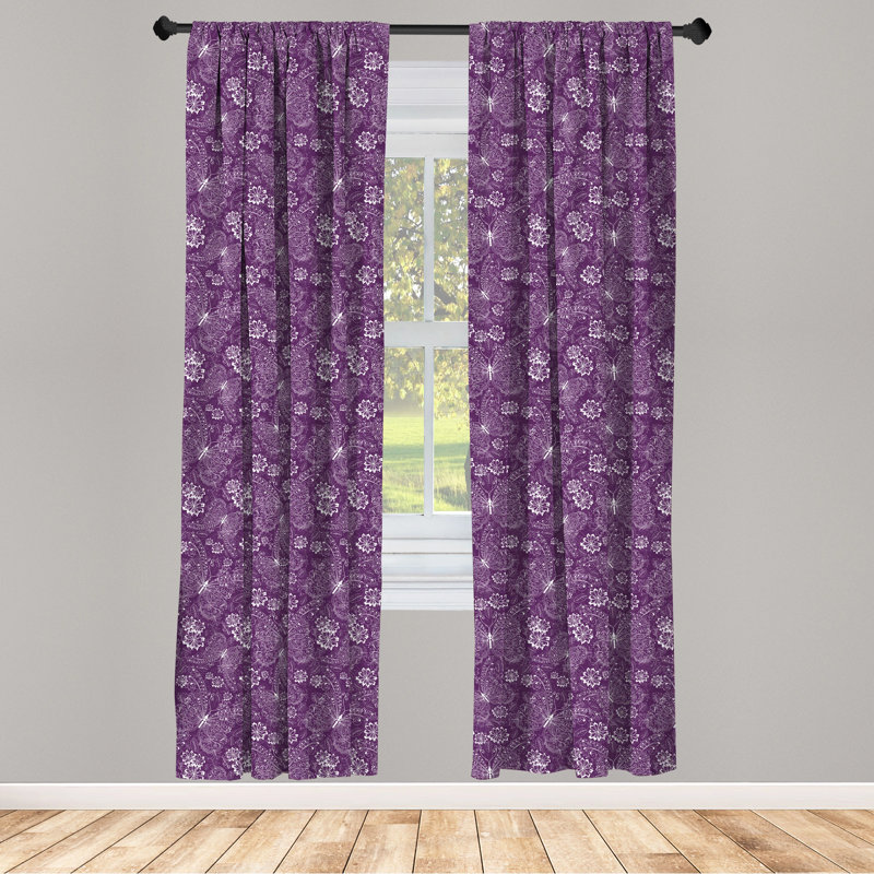Plum Window Curtains, Floral Semi-Sheer Rod Pocket Curtain Panels, 28" x 84"