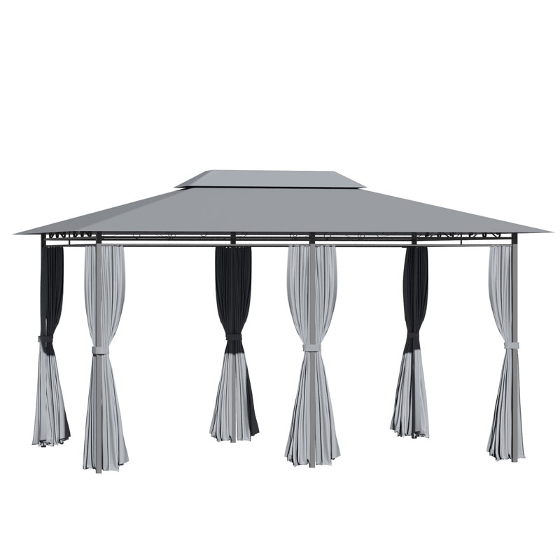 Patio Gazebo, Outdoor Gazebo Canopy Shelter With Curtains, Vented Roof, Steel Frame, Black, Black, 9.2" H x 9.8" W x 13" D