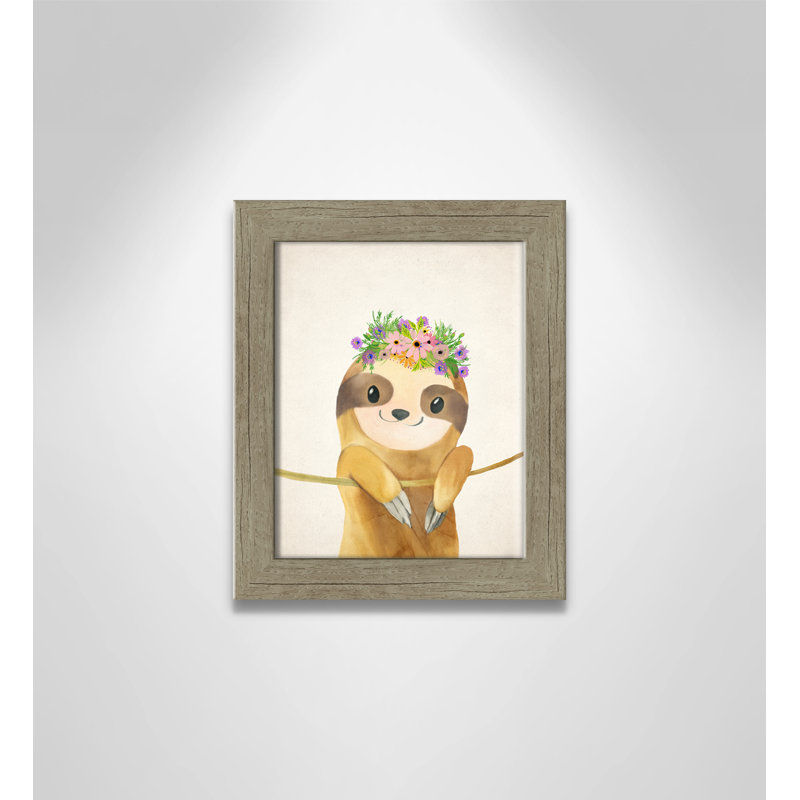 Sloth floral 1, H 12 po x l 10 po x P 0,63 po, Encadré plat de bois de grange gris
