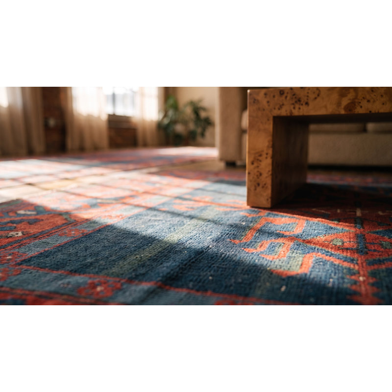 Flatweave Wool Geometric Area Rug in Blue