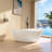 63" W X 37'' D Freestanding Acrylic Double Slipper Bathtub Matte White Soaking Tub Stand Alone Modern Bathroom Tub with Integrated Overflow & Center Drain-120880538
