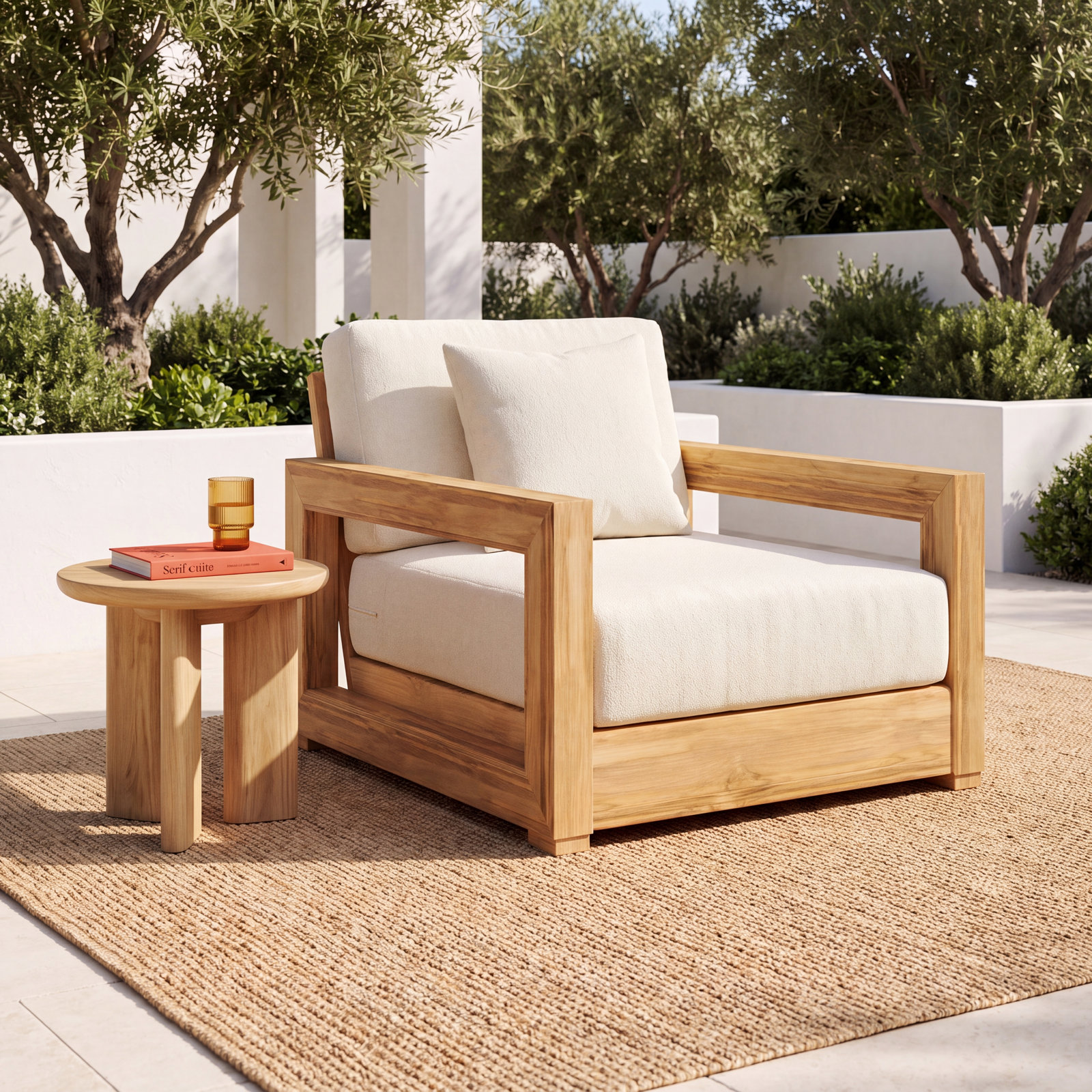 Melrose Teak Patio Lounge Chair, Beige