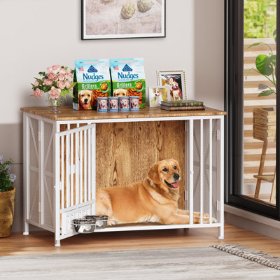 Mobilier pour grande cage pour chien pliable, cage pour chien sans assemblage avec bols réglables et étiquette pour petits, moyens et grands chiens