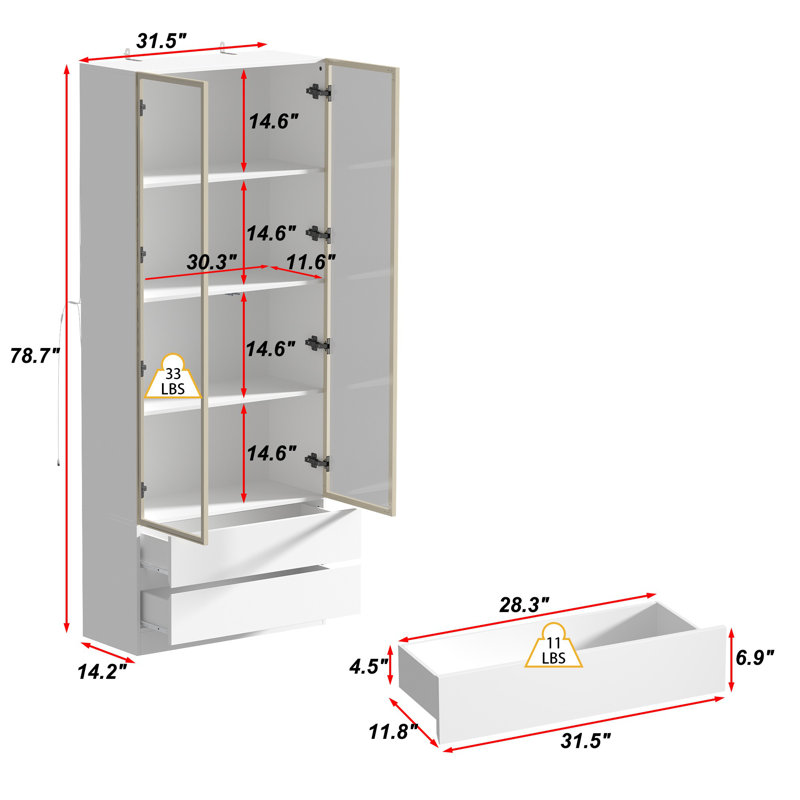 2- Door Closet System With 4 Shelves, White