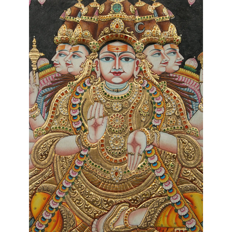 Peinture de Sadashiva Tanjore | Avec cadre en bois de teck rétro