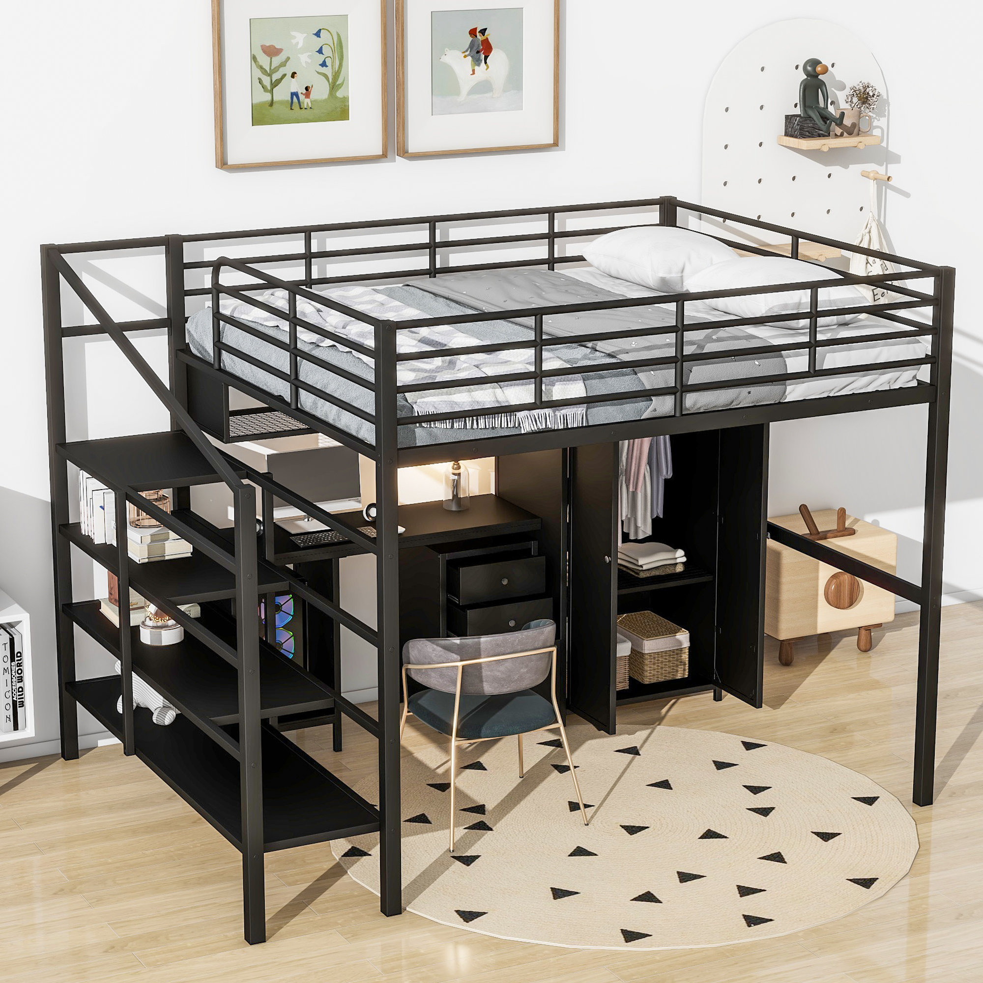 17 Stories Full Metal Loft Bed Storage Workstation | Wayfair