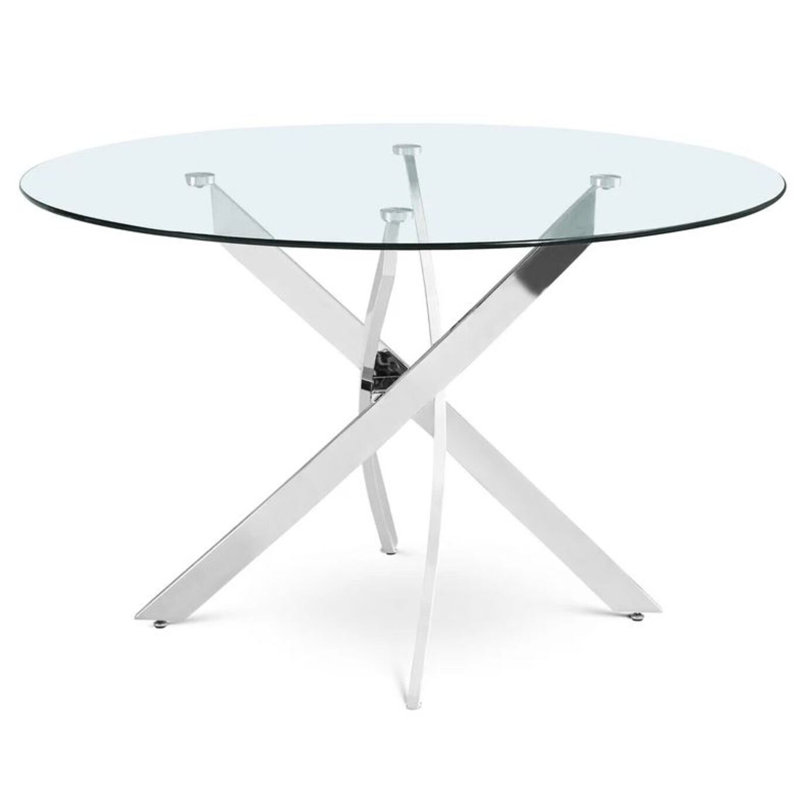 Leon Glass Dining Table, Silver, 29.5"H x 48"L x 48"W