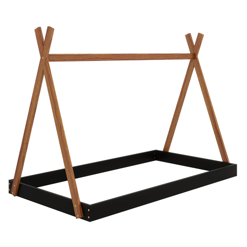Lit de sol simple de style tente avec structure triangulaire, Noir / brun