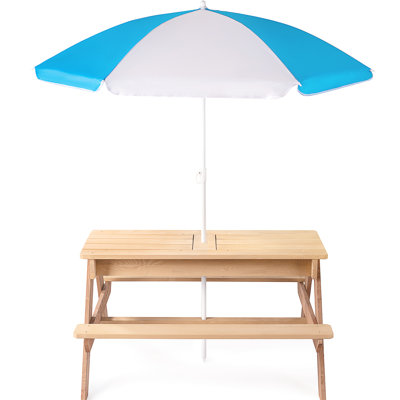 Outdoor ' 31 Wooden Picnic Table With Umbrella - Construction Multifunctional Sand & Water Approved Adjustable Sun Protection Convertible