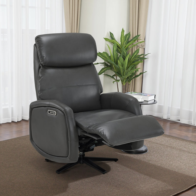 Dual-Motor Power Recliner with Swivel Base, USB & Type-C Charging, Faux Leather, Gray