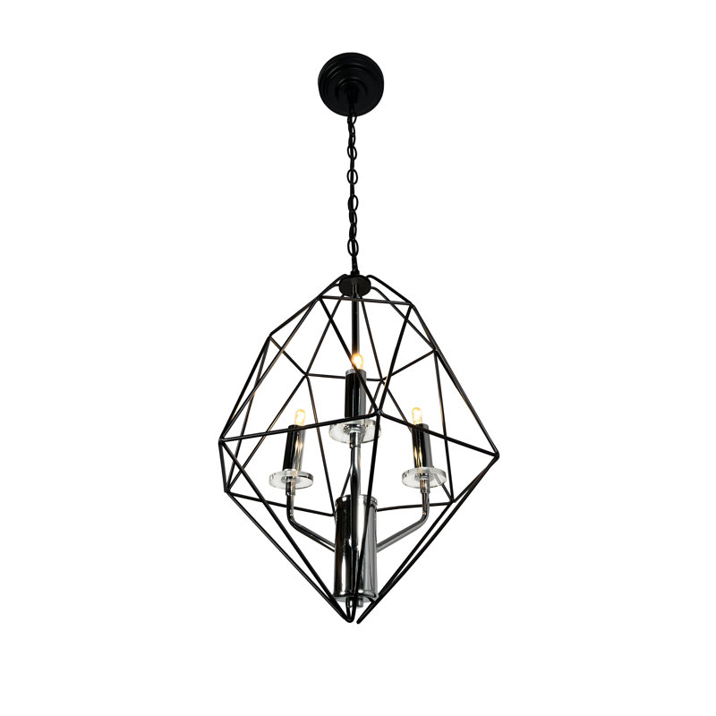 Lustre géométrique 3 lumières noir et chrome