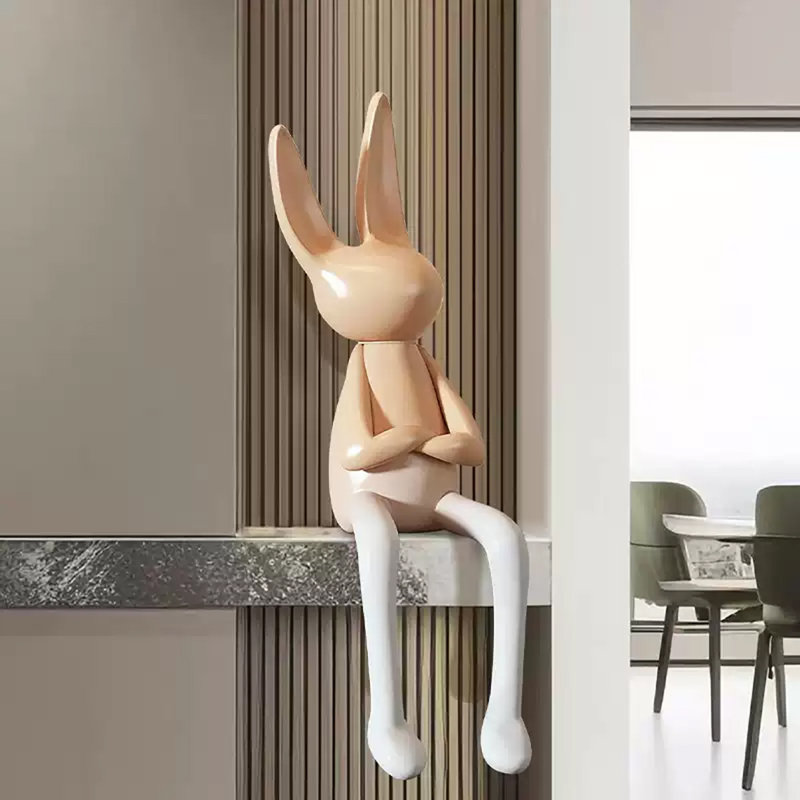 Caricature de lapin crème en fibre de verre, Beige / Blanc
