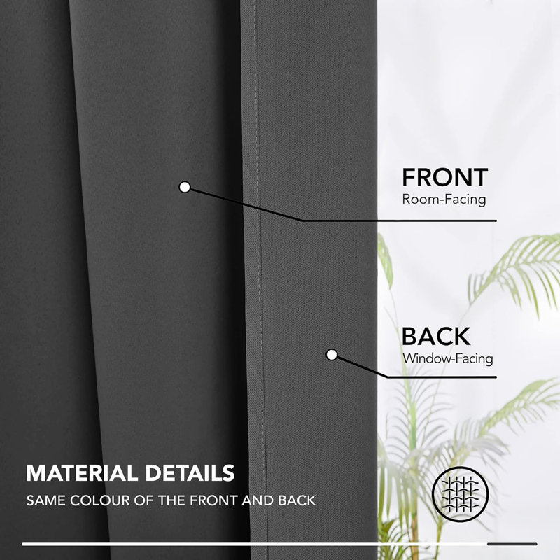 Triple Woven Blackout Curtains - Elegant Room Darkening, Single Panel 168cm Width x 213cm Drop, Dark Grey