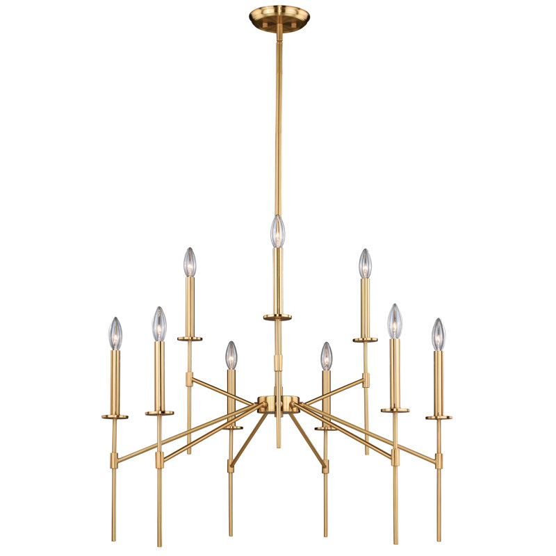 9 - Light Dimmable Tiered Chandelier, Natural Brass