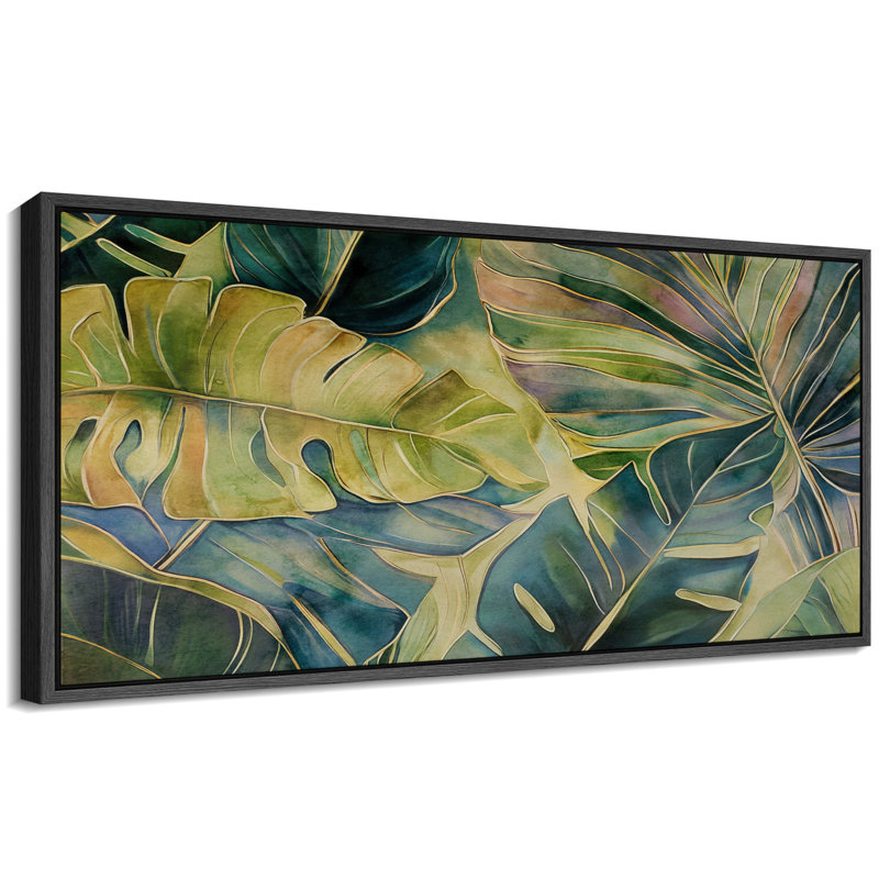«Blueish Green Tropical Leaves», art mural, impression numérique sur toile, art numérique, H 30 po x l 60 po