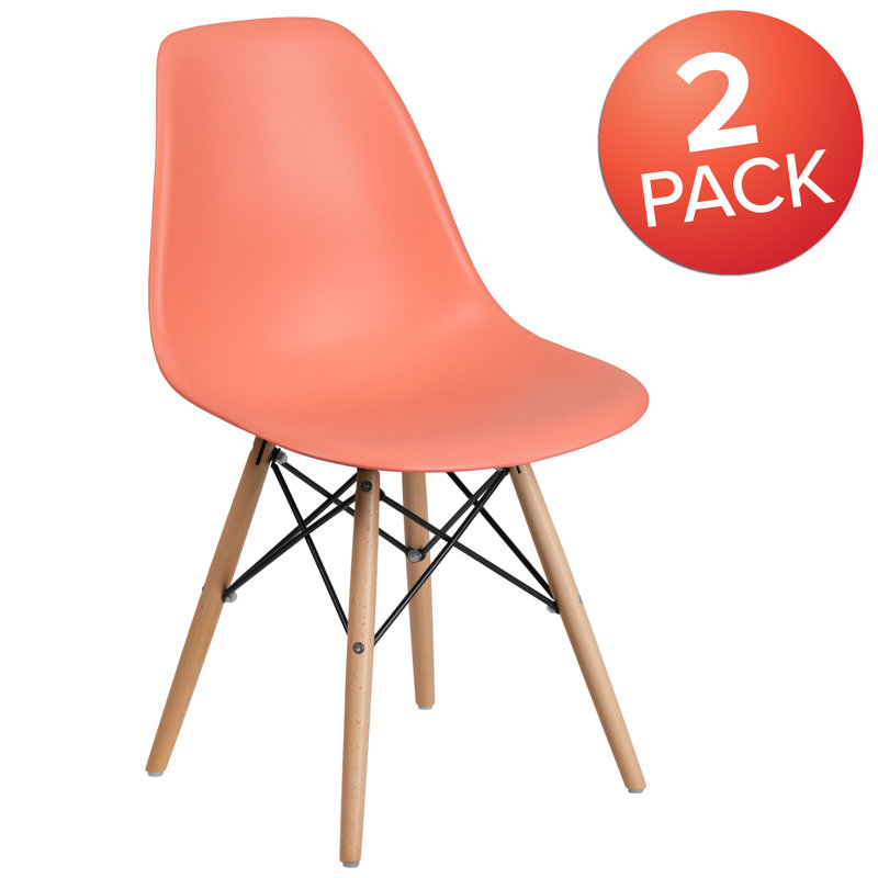 Mid-Century Modern Peach Molded Side Chair with Wooden Legs