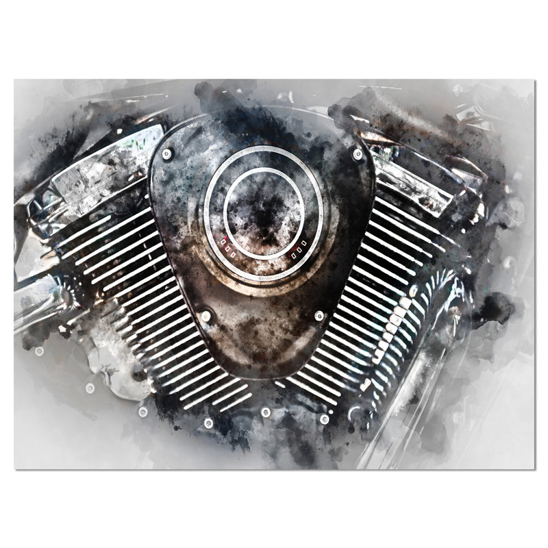 « motocyclette engine aquarelle », impression sur toile tendue, H 8 po x l 12 po