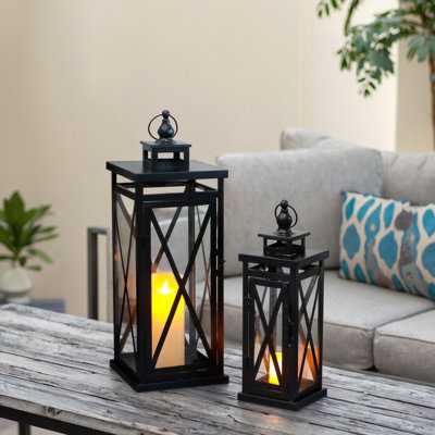 2 Piece Metal Tabletop Lantern Set