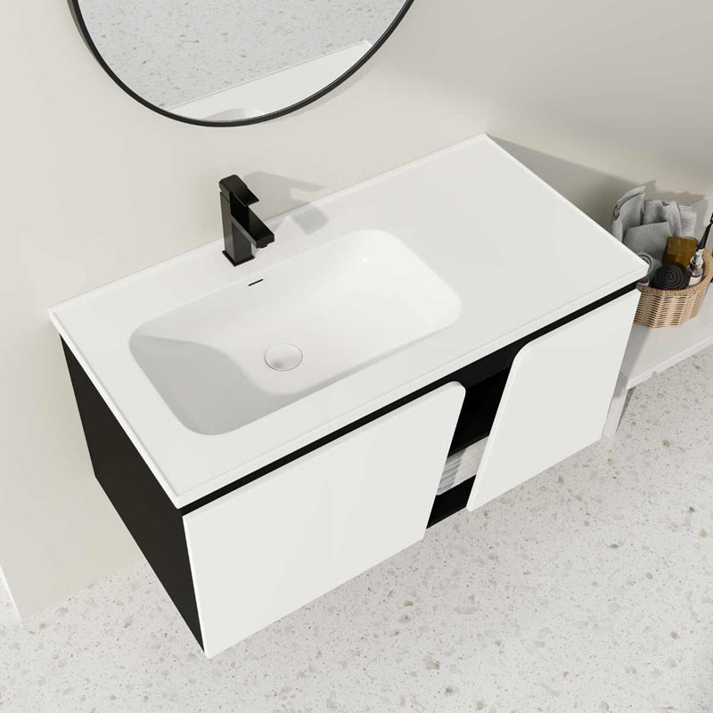 40" Wall-Mounted Bathroom Vanity With Ceramic Sink